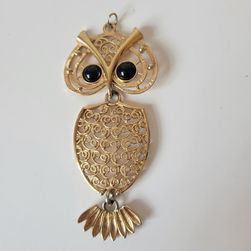 Vintage Sarah Coventry Goldtone Night Owl 4" Pendant